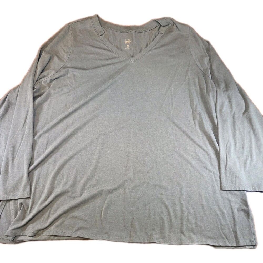 Belle by Kim Gravel Top Womens 3X Olive Green Pima Cotton Modal Knit V-Neck